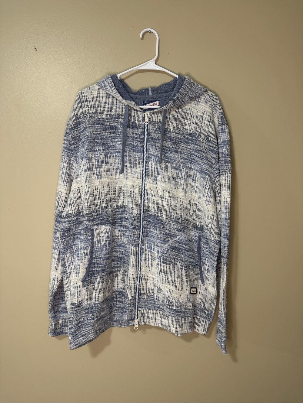 johnnie-O Blue and White Zip-Up Hooded Sweater